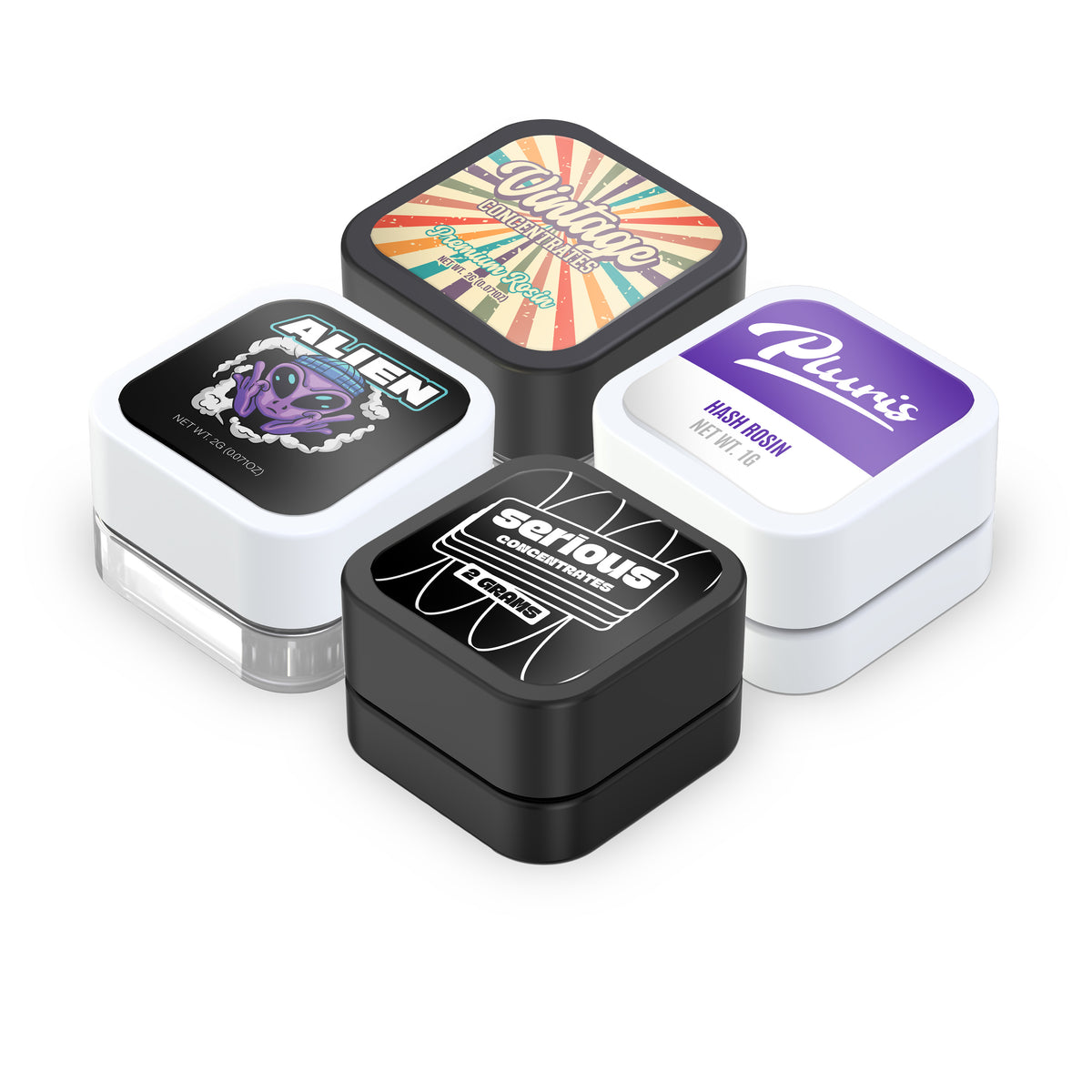 Custom Pre-Labeled 5ml Child Resistant Square Glass Jar